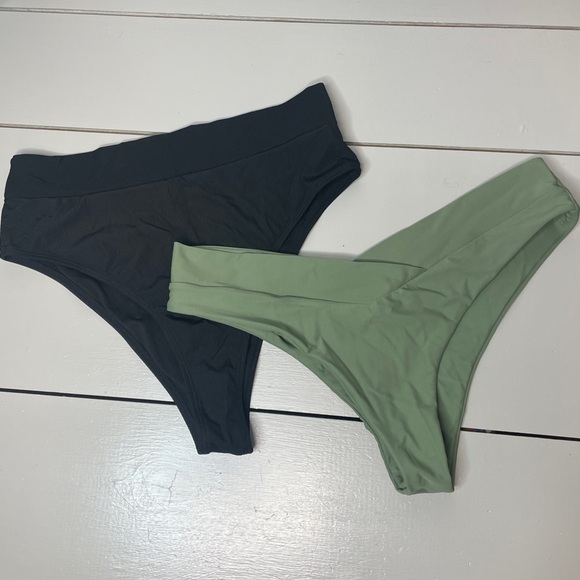 Bundle lot of 2 Swim Bottoms Size XL Cheeky Bottoms Bikini Black Olive Green - Picture 1 of 6